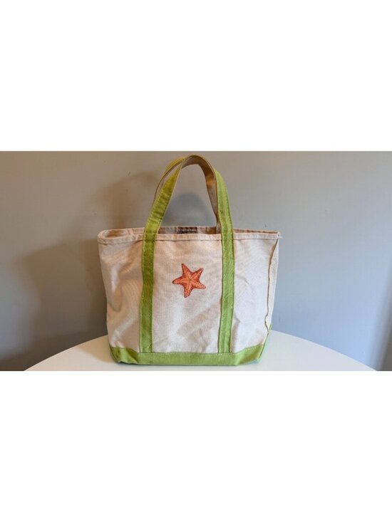L.L.Bean Handbags - L.L.Bean Boat And Tote Canvas Bag Beige & Green Starfish Embroidery Made In USA